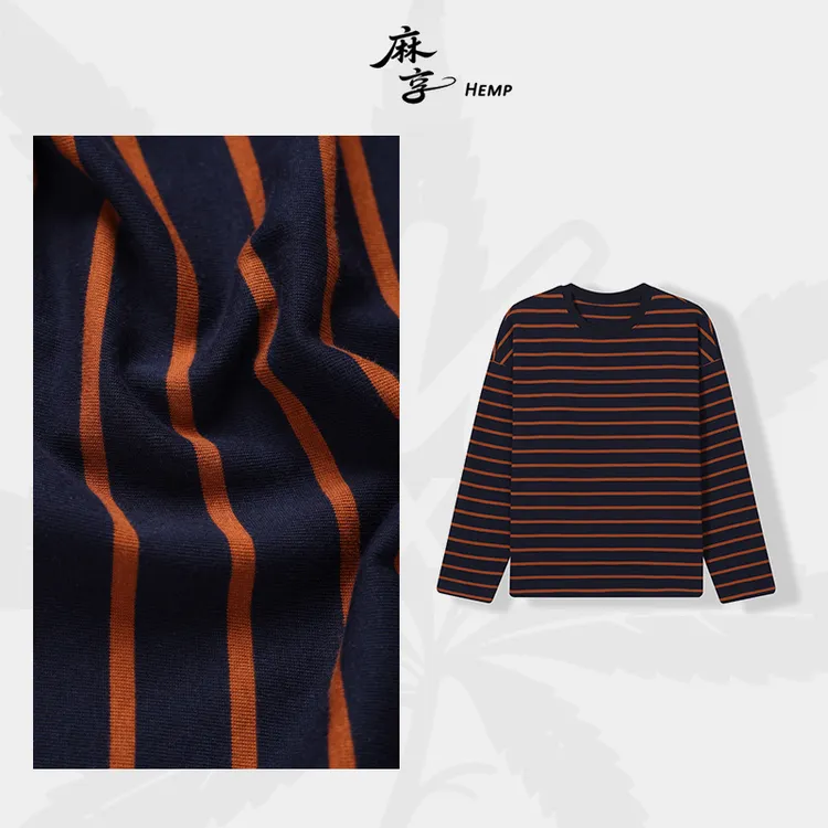 麻享【条纹T恤】汉麻棉秋季新品干爽舒适圆领宽松长袖上衣FSY51136
