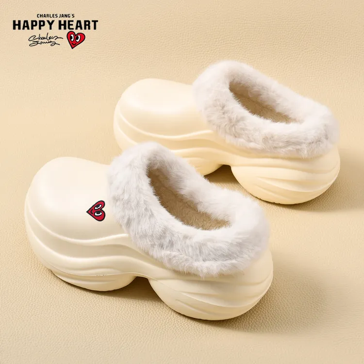 查尔斯桃心棉拖鞋女款冬季加绒加厚保暖包跟厚底防水包头勃肯鞋女