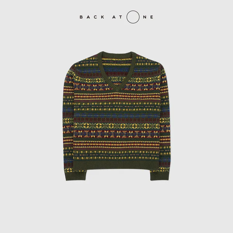 BACKATONE“森语星言”羊毛V领提花清冷感显瘦针织衫 BFF-1AB535H-K