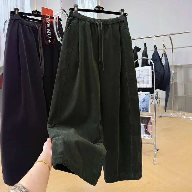 高级感加绒加厚灯芯绒松紧腰休闲裤女秋冬长裤哈伦裤松弛感裤子