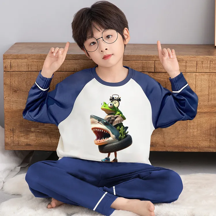 Tungtung山海经睡衣男孩春秋季纯棉胖儿童家居服男童2025新款学生