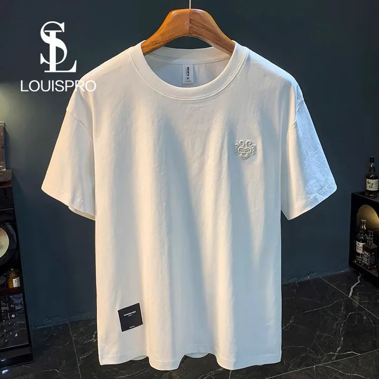 Louispro品质男装｜2025新款夏季潮牌宽松白色圆领休闲半袖T恤上衣