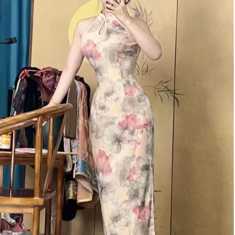 【花想容】长120新中式高级烫金提花夏季日常旗袍立领显瘦修身单层