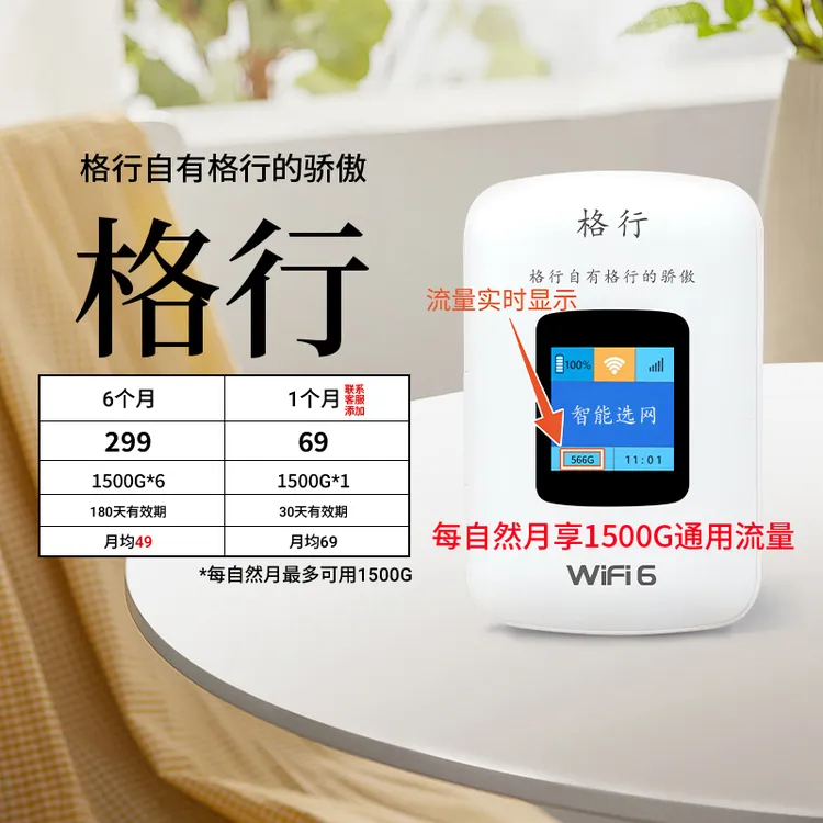 格行移动随身无线wifi6彩屏款(设备与流量均全国联保)