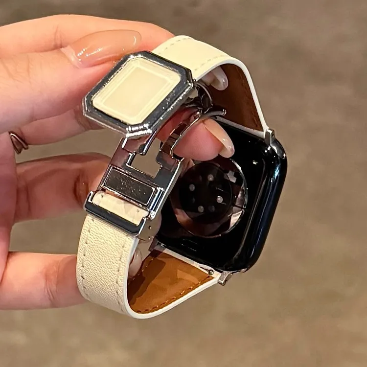 方糖彩钻磁吸扣皮质苹果手表s10表带适用于Applewatch78iwatch9SE
