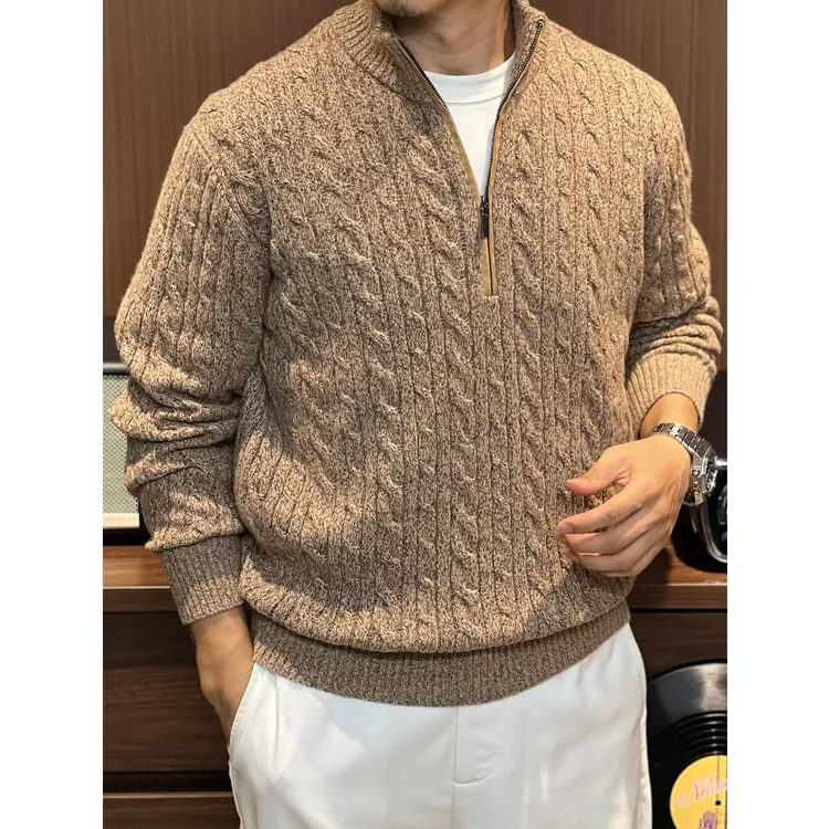 MKLR·盟珂利尔 优雅静奢老钱风绞花针织半开胸商务休闲通勤针织衫
