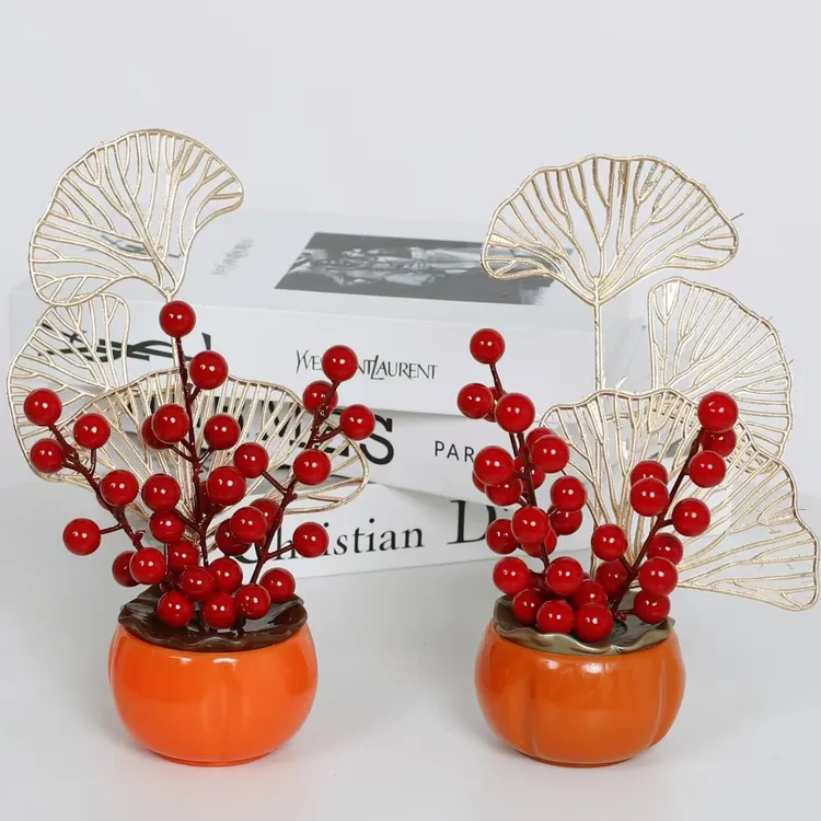 【拍一发二】柿柿如意小号发财果柿子仿真花摆件玄关电视柜装饰品