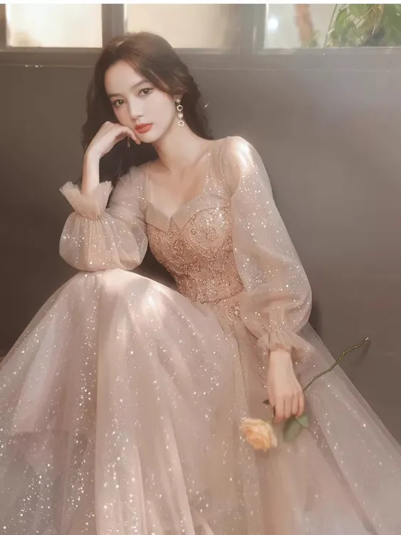 晚礼服女2025新款春季长袖名媛宴会气质小众高级感主持人礼服演出