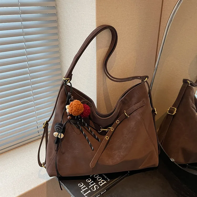 Aimitu2025新款简约百搭纯色复古风时尚大容量质感单肩双肩托特包