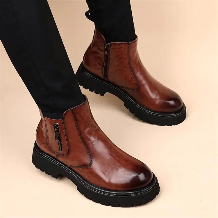 英国『设计师』力荐！马丁靴男款百搭拉链一脚蹬内增高加绒切尔西靴