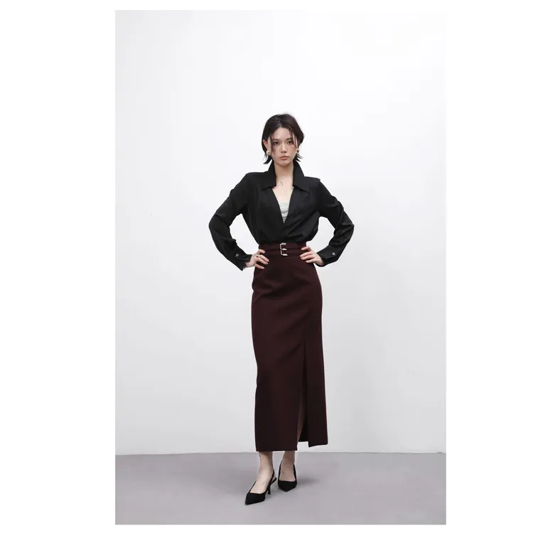 DENGDAHA「温柔征服」飒爽风 显瘦高腰时尚直筒半身裙SHBZW651943