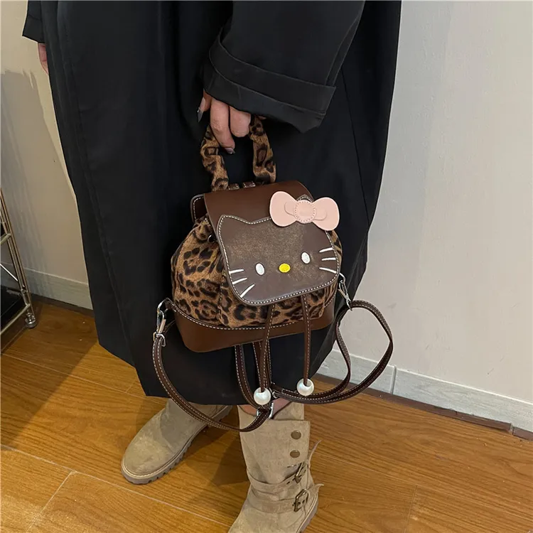 超火流行高颜值Hellokitty迷你背包女2025新款复古洋气豹纹双肩包