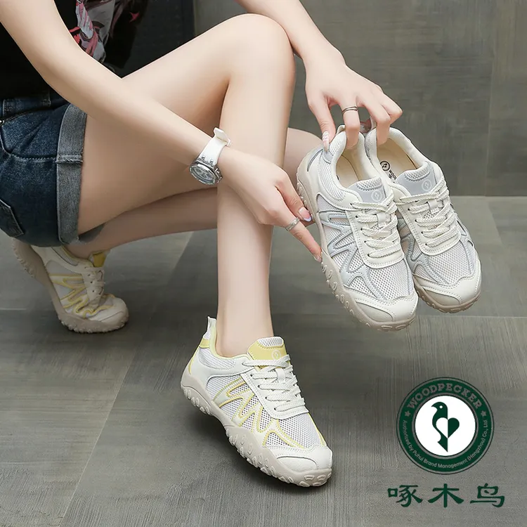 啄木鸟品牌老爹鞋女2025秋季网面透气软底休闲德训鞋女26526