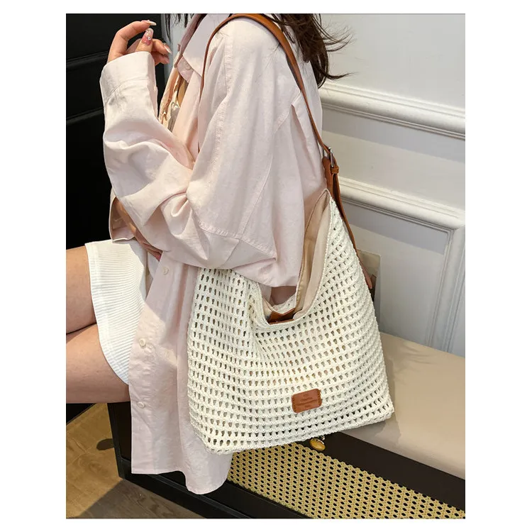 2025夏季新款周末托特包女新款夏大容量编织包草编单肩斜挎包