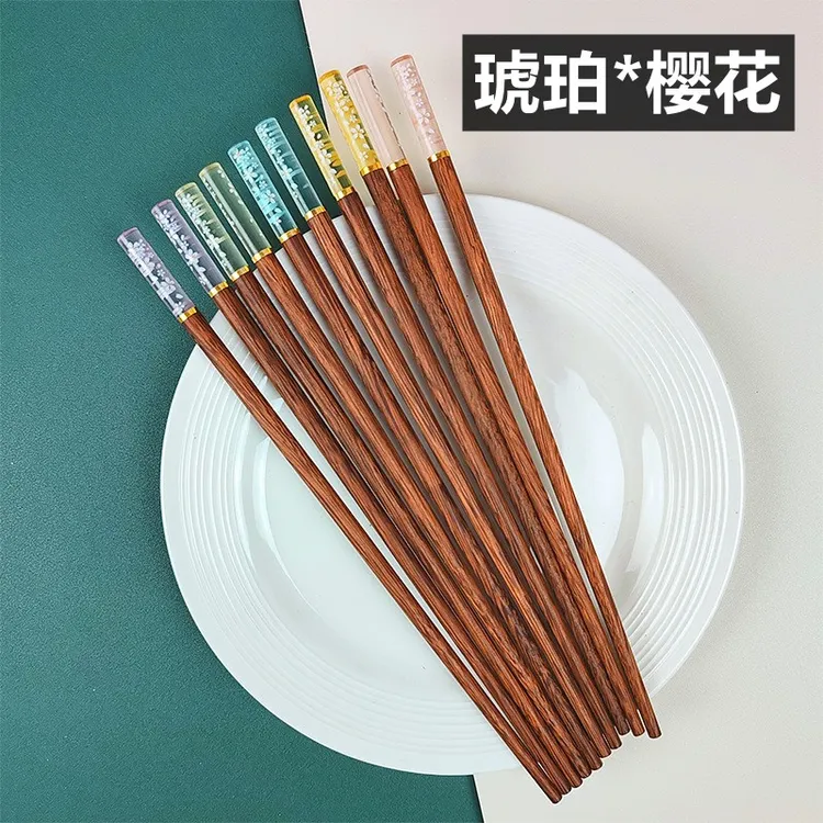 琥珀樱花筷子鸡翅木漂亮的筷子高颜值一人一筷高档实木筷无漆无腊