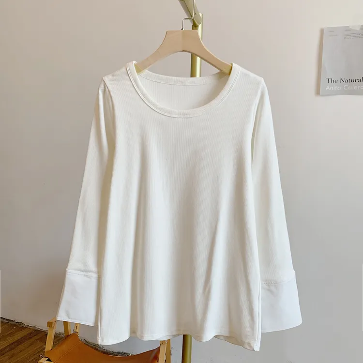 C4667坑条盘扣圆领长袖T恤