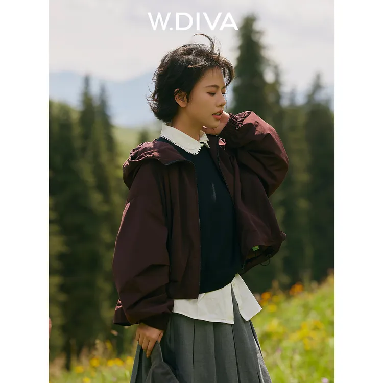 W.Diva【紫雾】oversized户外轻装出发连帽款短夹克慵懒风53C232516