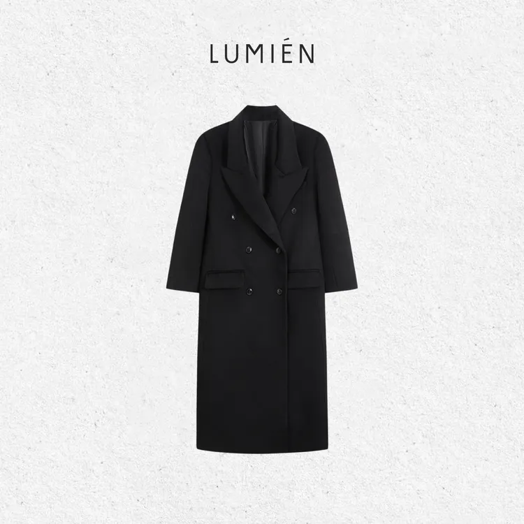 【LUMIEN 新品】立体剪裁黑色西装正肩绵羊毛羊绒大衣女LX5IDD180