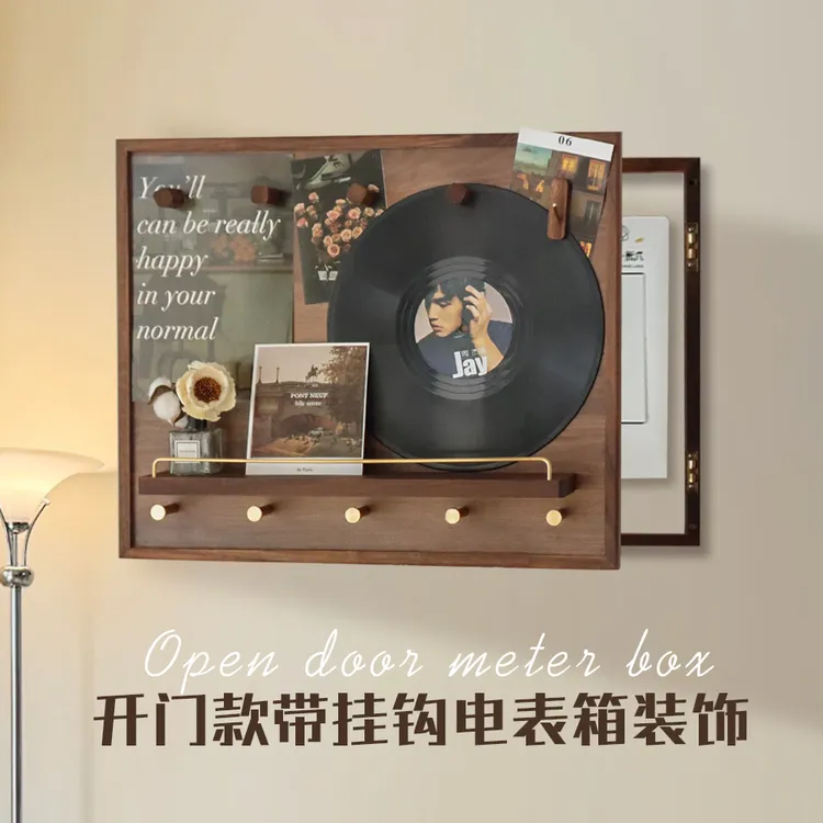 开门式电表箱盒遮挡网红实木挂画轻奢高级感置物架配电闸箱装饰画