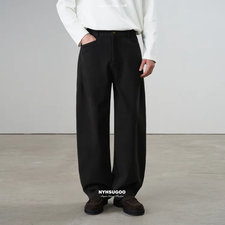 NYHSUGOO/南乙冬季470g重磅100%棉窄版裁剪加厚男士55007休闲裤