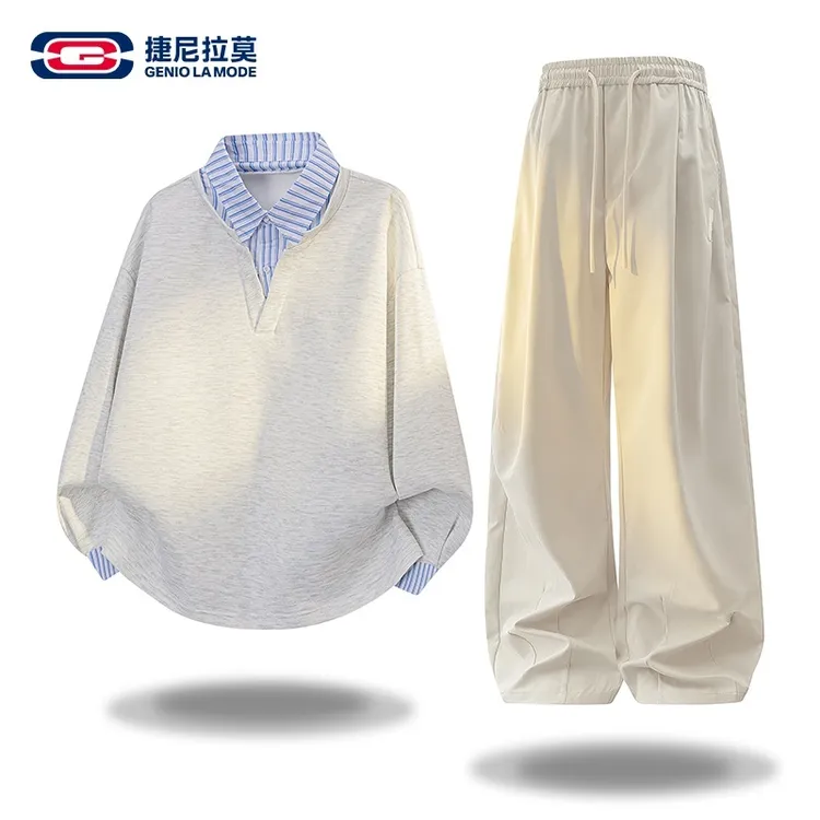 【敖瑞鹏代言】【赠小卡】捷尼拉莫假两件卫衣男秋季新款翻领慵懒套装