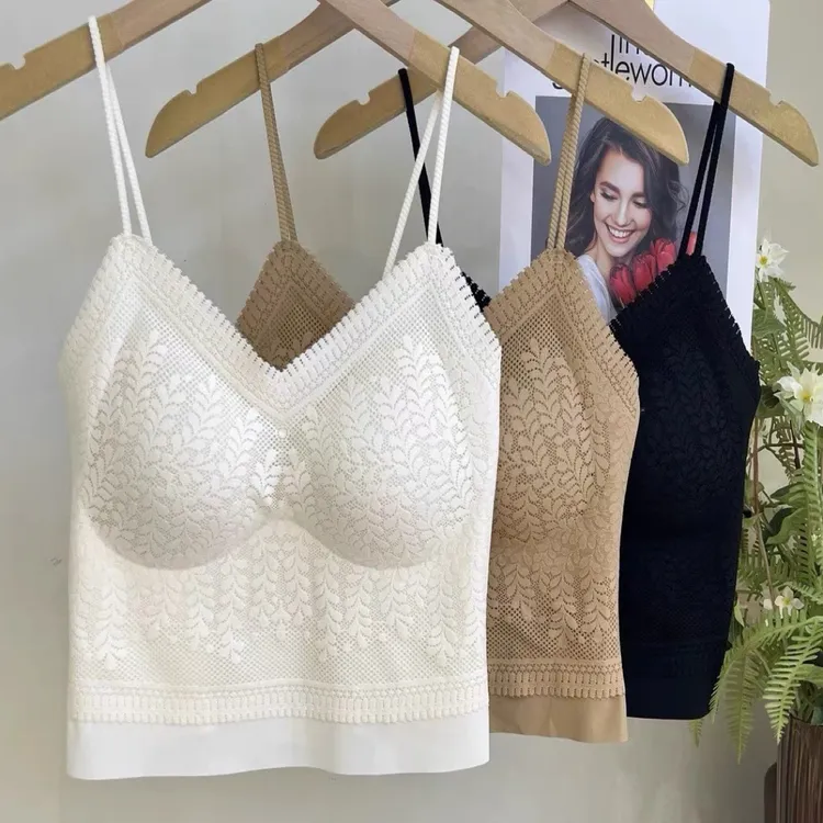 美背吊带一体女士内衣显瘦蕾丝百搭打底上衣背心性感镂空内搭