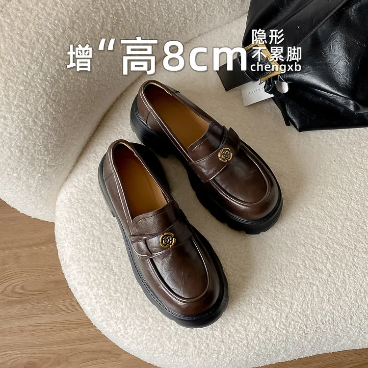 【葡萄茵】内增高厚底复古山茶花乐福鞋英伦学院风小皮鞋女配裙子