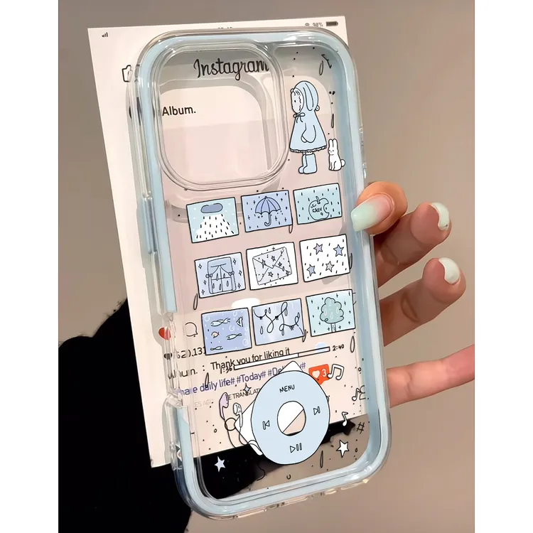 涂鸦雨天女孩适用于苹果16promax/14二合一手机壳iphone15plus软