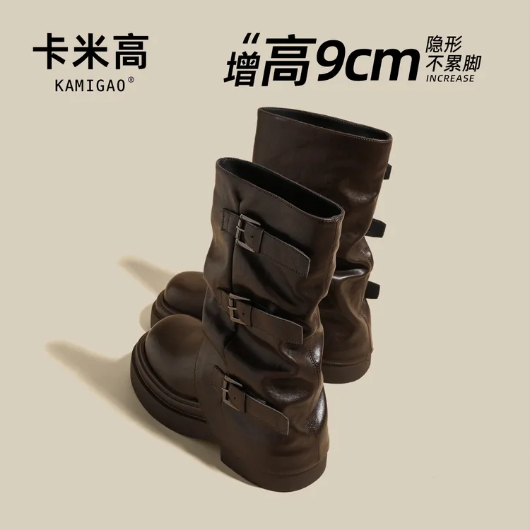 9CM内增高骑士靴2025新款秋季厚底显脚小百搭中短筒靴KM-X206-3