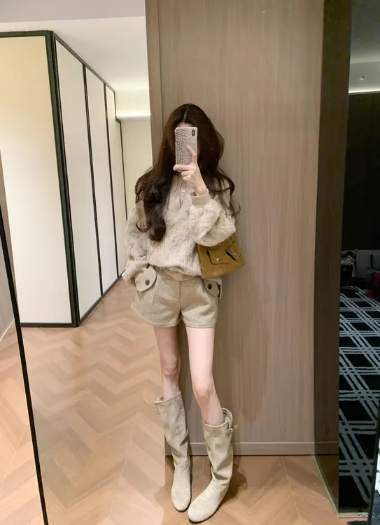 2025秋冬新款独特设计感上衣慵懒风复古提花针织衫毛衣女休闲短裤