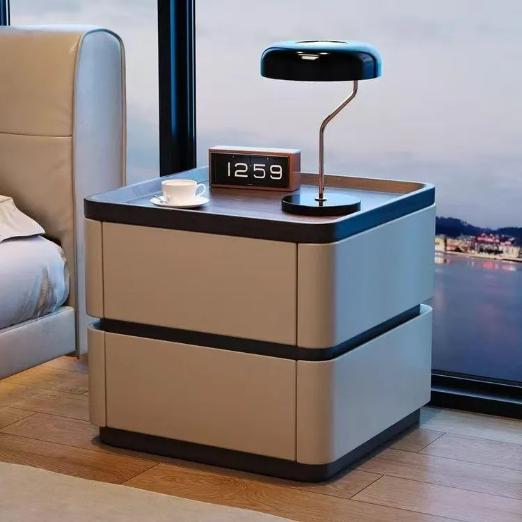 简约意式轻奢实木床头柜智能收纳设计家用高级带密码锁床边柜