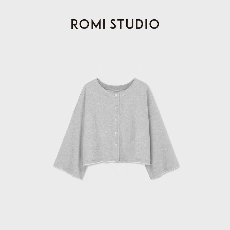 ROMI STUDIO“正反穿遛弯服”卷边毛圈棉蝙蝠袖松弛开衫 RWDSSU1504