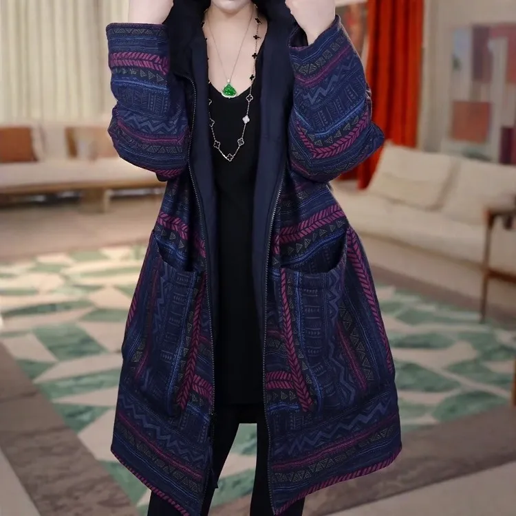 冬季棉服外套女复古高级感宽松加厚保暖中长款两面穿棉衣连帽大衣