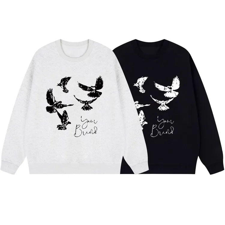 加大码300斤美式复古街头潮流圆领卫衣男女秋冬宽松显瘦重磅上衣