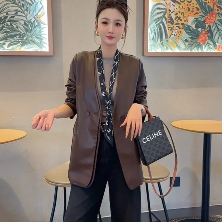 优优专属常规宽松型秋季中长款标准皮衣修身小众轻奢显瘦百搭