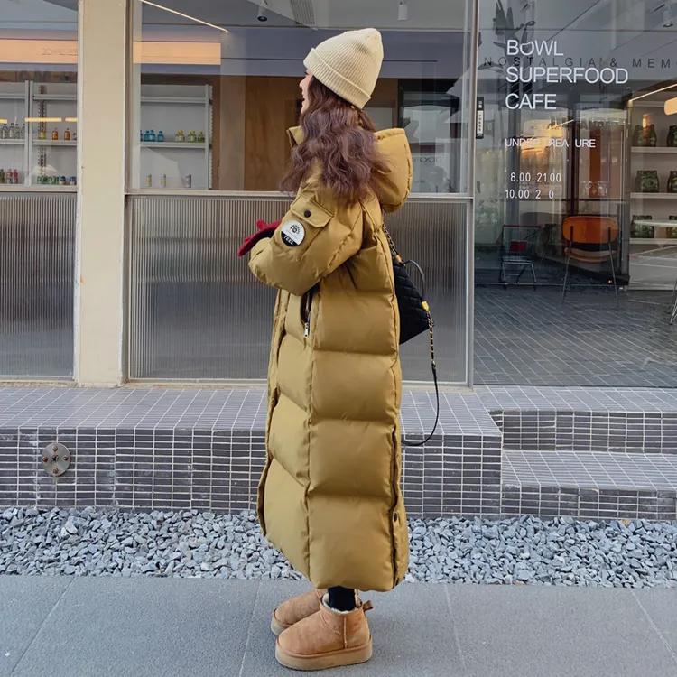 学院风超长款过膝羽绒棉服冬季女2025新款工装连帽加厚面包服棉袄