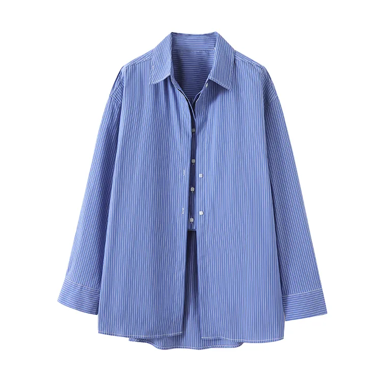 特！设计感假两件！显高遮肉拼接条纹宽松衬衫 V1825 女装 H5508