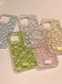 春天ins风彩色碎花闪粉壳适用苹果16pro/15/14/13全包防摔手机壳