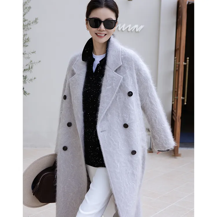 “塔尖的奢华”拉绒山羊绒小皮草感毛呢大衣长/短版