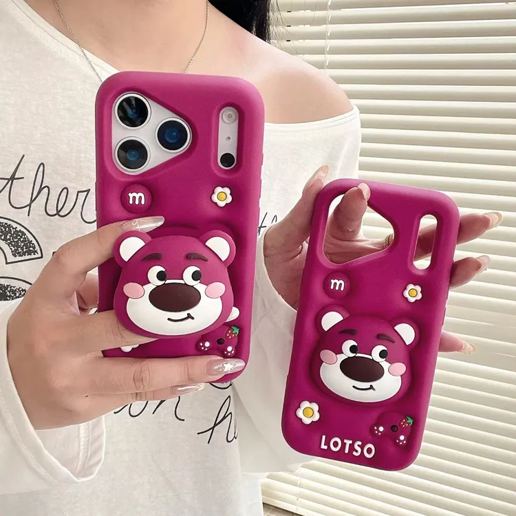适用iPhone华为oppovivo小米|支架草莓熊可爱17p防摔软硅胶手机壳
