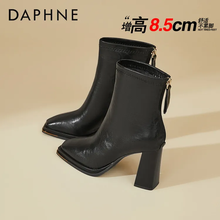 达芙妮高跟马丁靴女款2025秋冬爆款方头气质短靴英伦风百搭瘦瘦靴