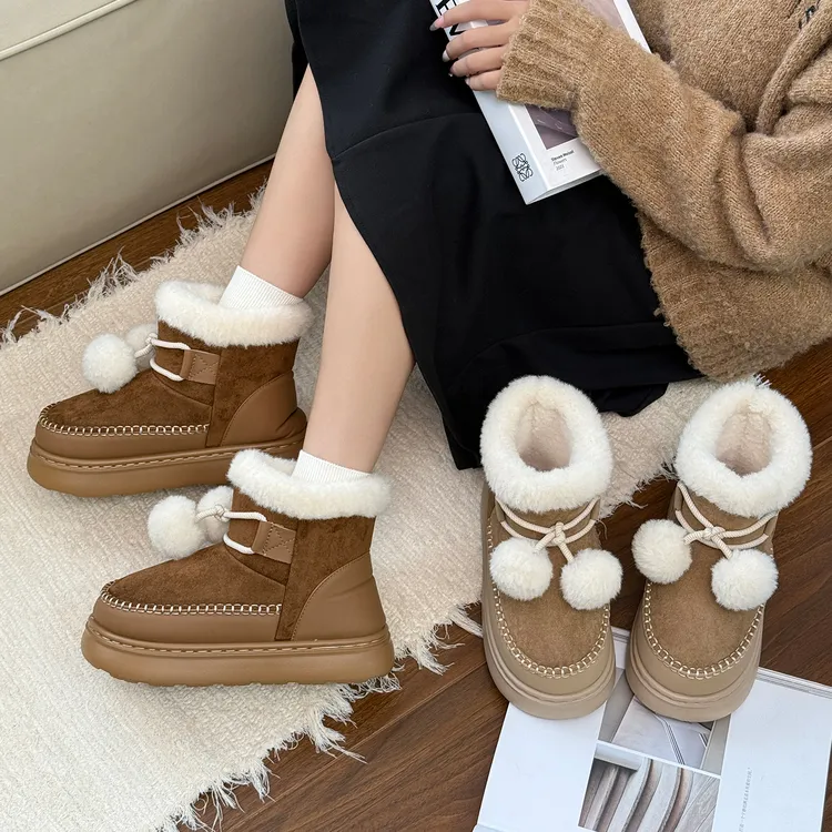 冬季可爱增高雪地靴女2025新款百搭加绒加厚保暖防水防滑东北棉鞋