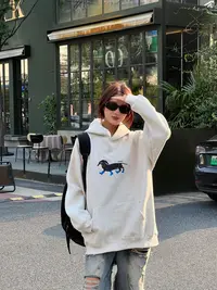 重磅连帽套头常规款印花秋冬长袖卫衣时尚情侣休闲ins