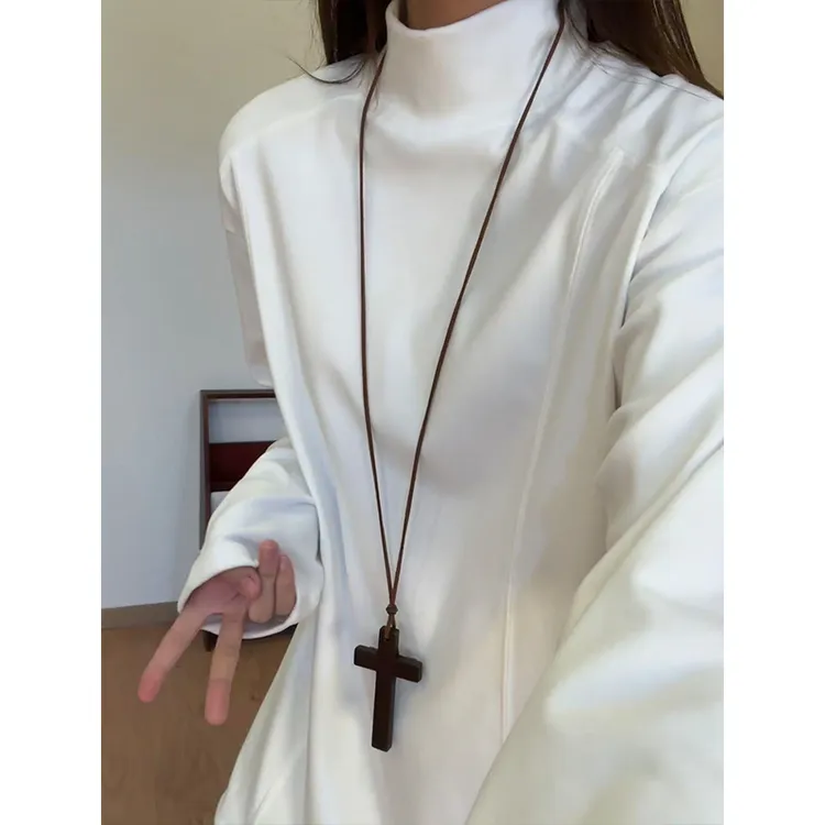 白色半高领德绒打底衫男款冬季宽松正肩长袖T恤美式cleanfit卫衣