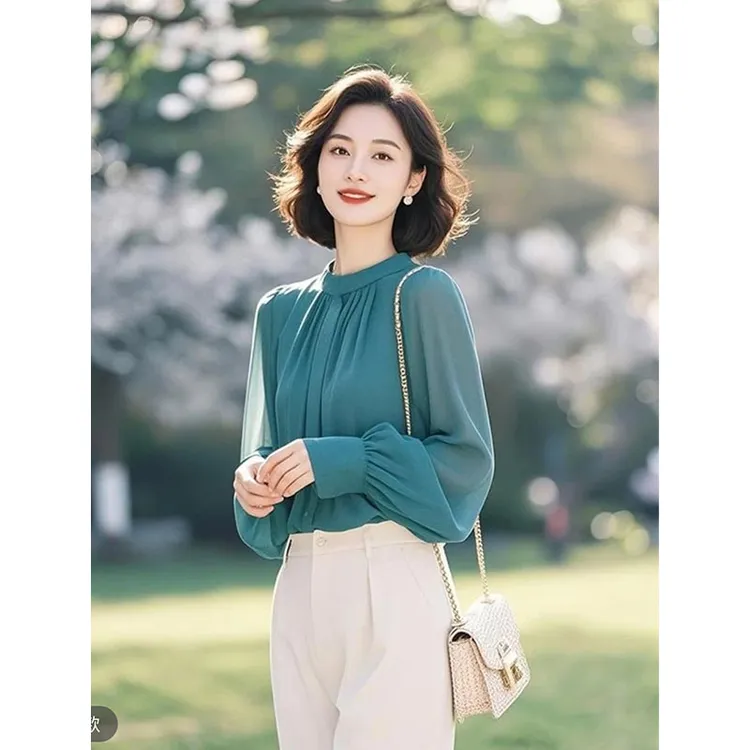 法式圆领雪纺衬衫2025早春新款超好看洋气减龄不撞款衬衣