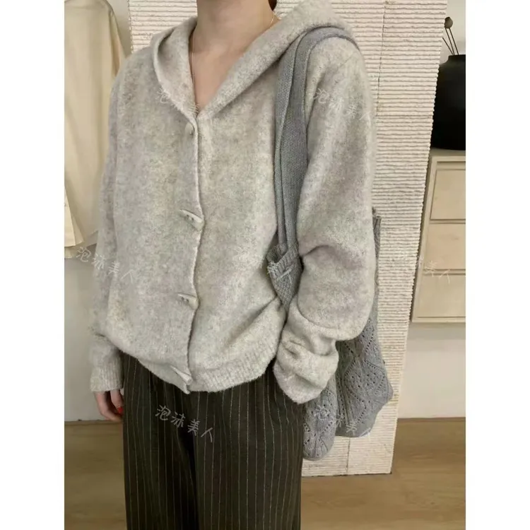 糯米绒牛角扣」口碑料！用量顶超糯~连帽加厚显瘦针织开衫女上衣