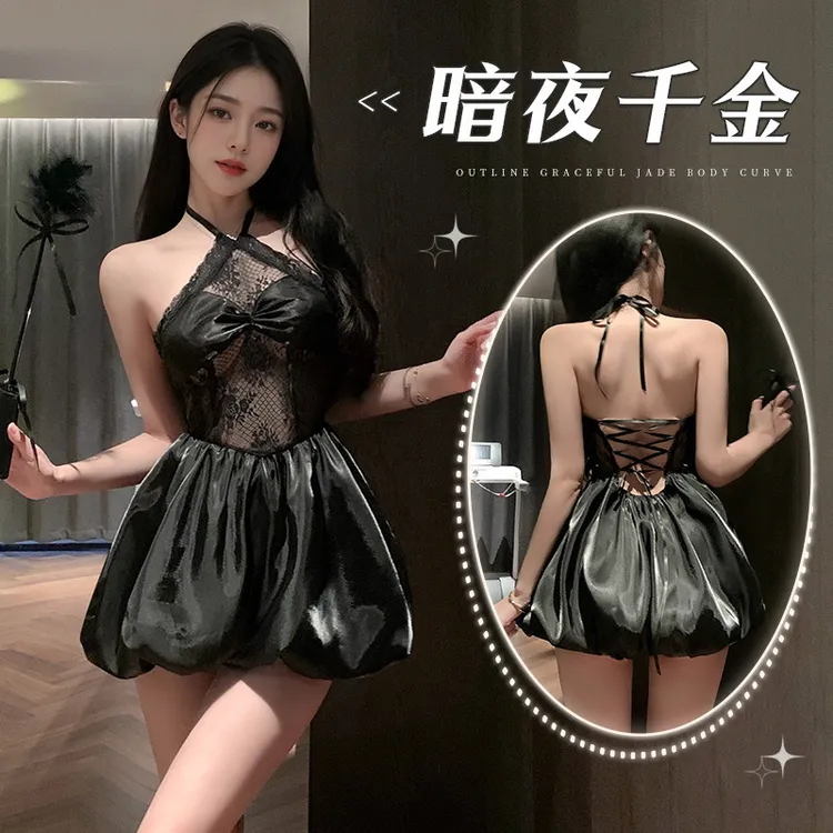 中古暗夜千金蓬蓬束身连衣裙性感蕾丝细节心机睡裙ZY22