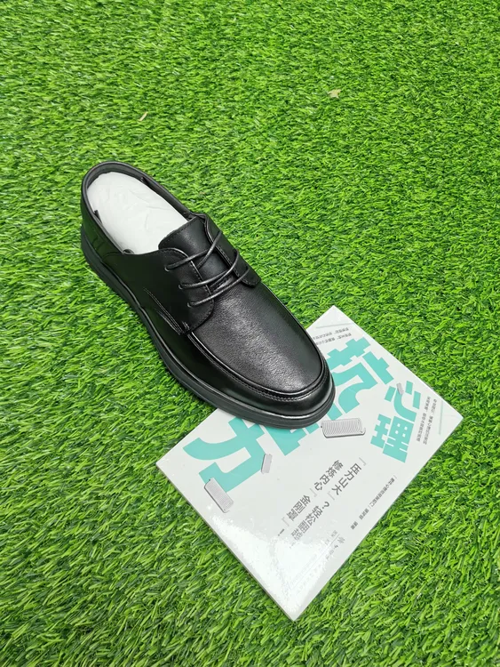 系带轻质耐磨前系带纯色休闲皮鞋黑色舒适