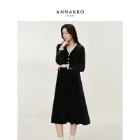 玖姿安娜蔻法式宫廷风丝绒收腰假两件连衣裙女2025新款KWFQ50001