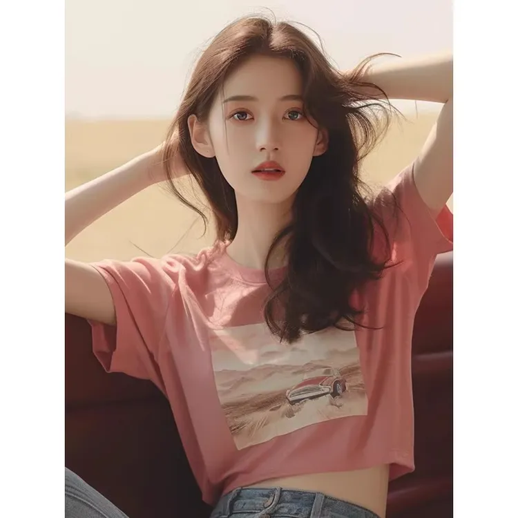 洋气独特超好看别致绝美漂亮上衣百搭显瘦短款粉色短袖T恤女夏季